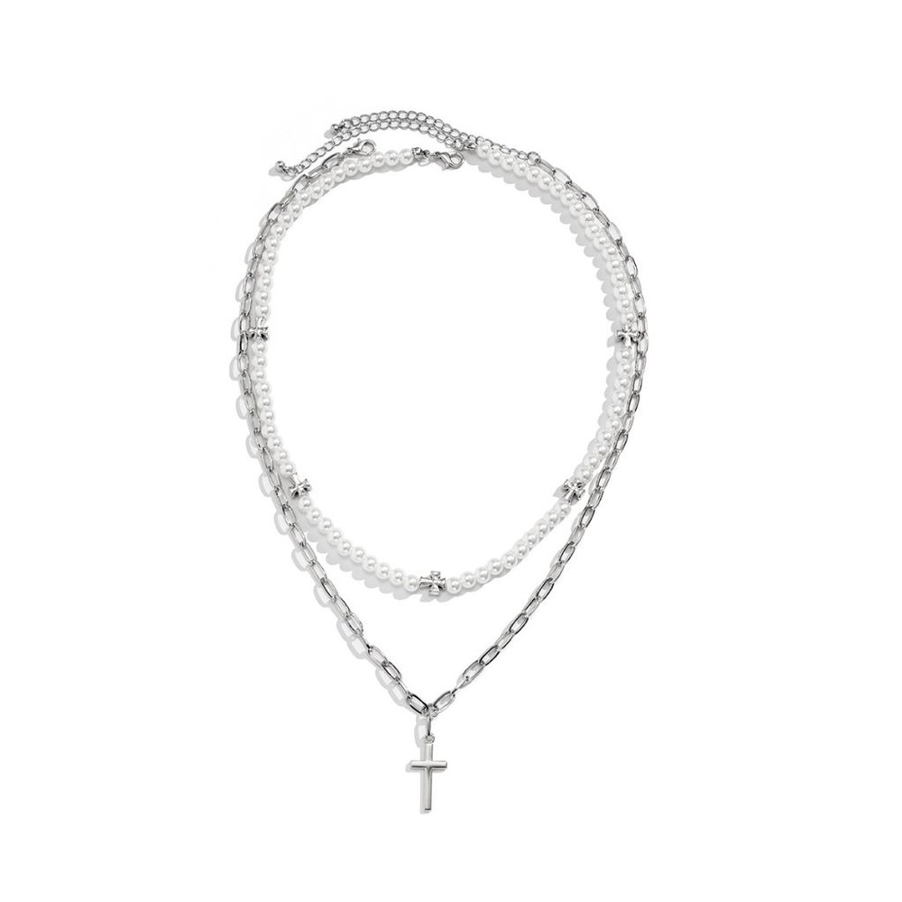 Pearl Cross Hip Hop Necklace